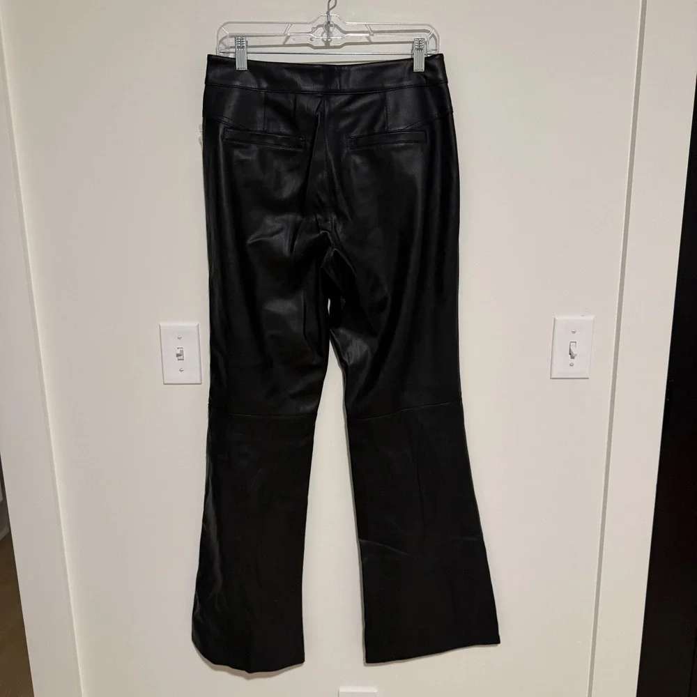 We‎ The Free Free People Black Vegan Faux Leather Flare Pants OB1749361 Sz 8 NWT